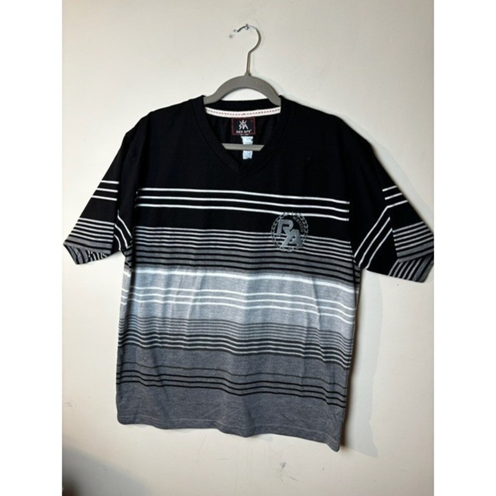 Mens Red‎ Ape Size Large V Neck T Shirt Striped Graphic Print Grunge